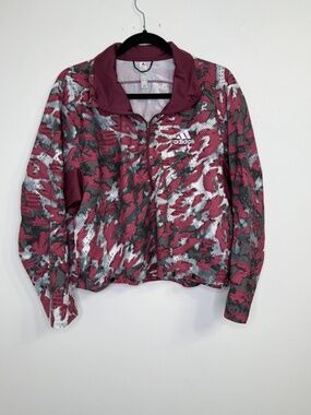 Adidas Primeblue Cropped Windbreaker Jacket – Size Small | Maroon Camo